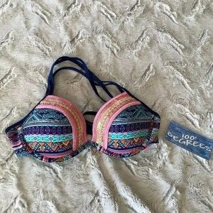 NWT 100 degrees embroidered sequin bikini top size small